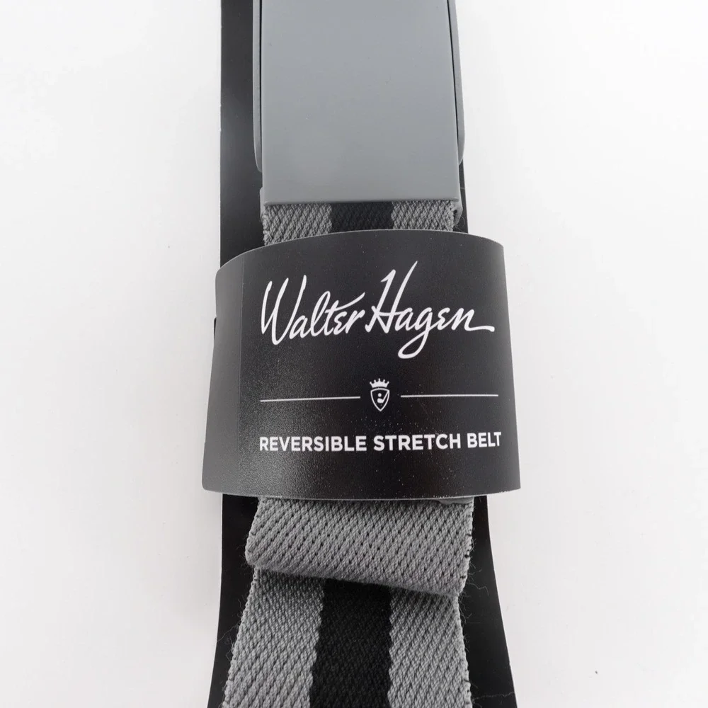 Walter Hagen Mens Reversible Stretch Golf Belt Grey Black Striped Cut To Fit NEW